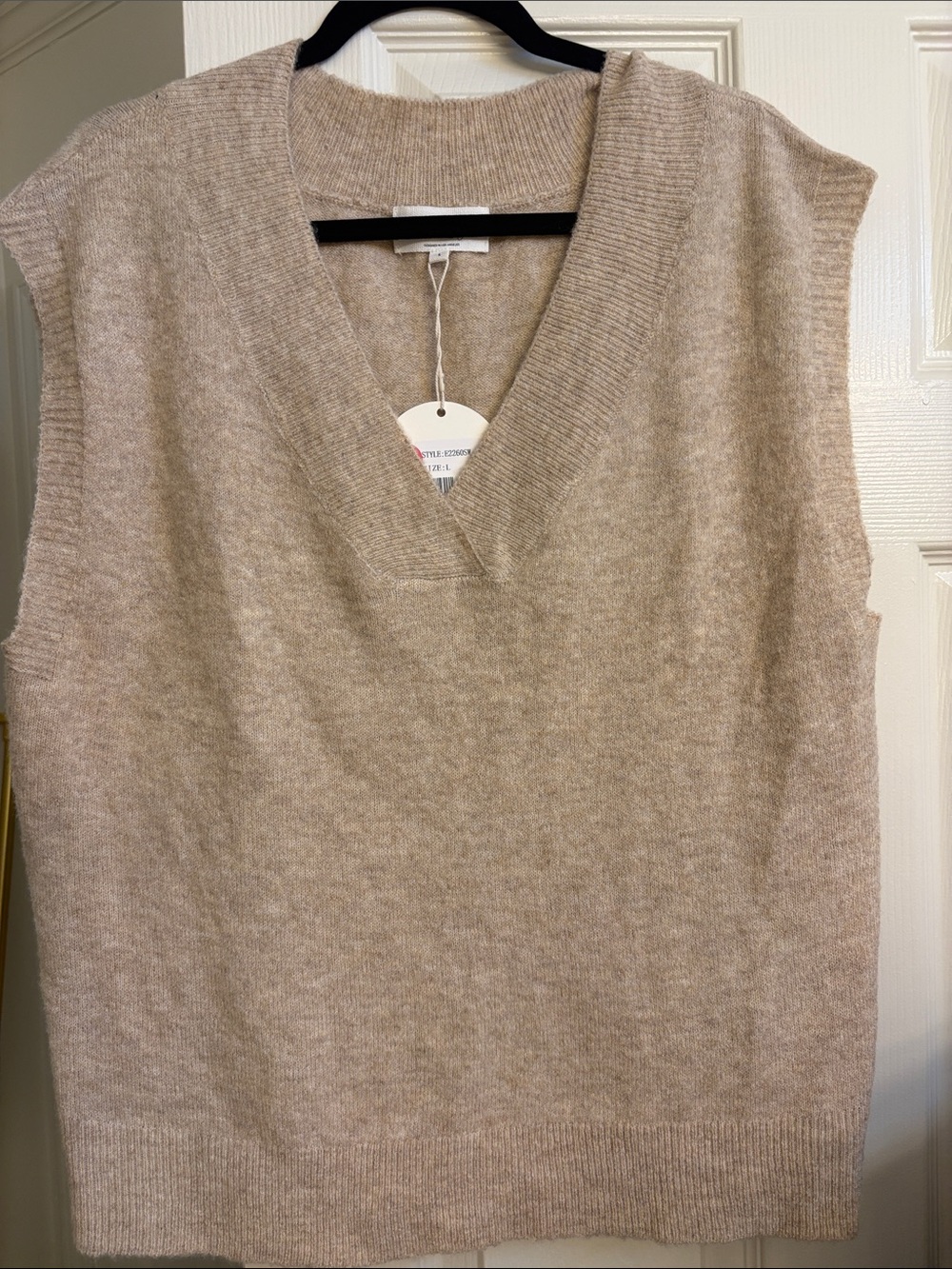 V-Neck Sleeveless Sweater Vest in Light Taupe
